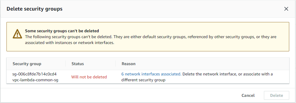 Delete security group