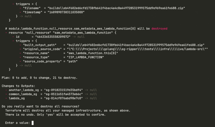 Terraform Remove Security Group Attached to a Lambda